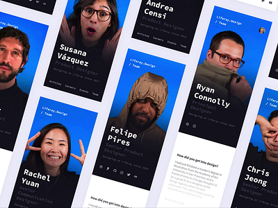 Update to Team Profiles: Mobile 2d animation card code design design team figma flat icon liferay minimal profile smart animate typography ui ux ux team web website