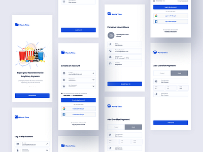 Movie Time - Log in & Account Create Profile Process 1s screen account actor add card cinema create download information kit log in master card paypal profile sign in sign up ui ui8 upload