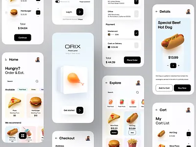 Orix Food App app design application cart delivery design dribbble best shot food minimal mobile mobile app mobile app design payment trend trendy ui uidesign ux