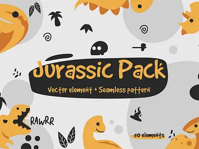 Jurassic Pack element & pattern on sale ! app branding caveman character cute design dinosaur element flat fossil illustration minimal minimalism pattern prehistoric ui vector web