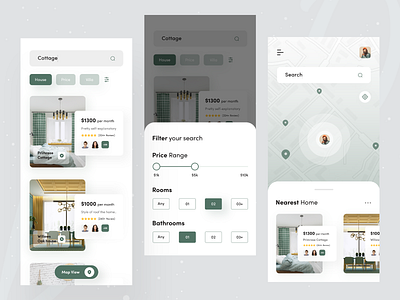 Real Estate : Rental App 🏘️ 2020 trend app design app ui booking dribbble best shot filter flat booking house ios app design map mobile mobile app design popular shot price real estate real estate agent realestate rental app search twinkle