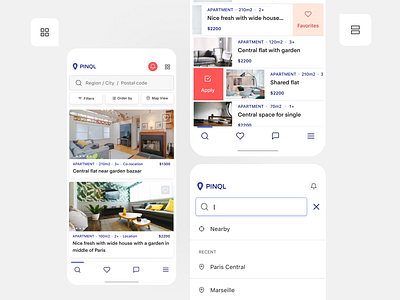 Pinql App agency airbnb app application branding design flat minimal real estate ui ux webflow webflow agency