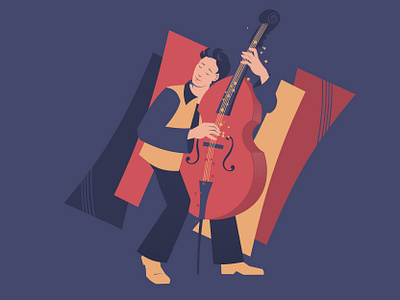 bass player vector illustration art bass character classical concert design double bass drawing expressive illustration jazz music musical art musician player vector violin