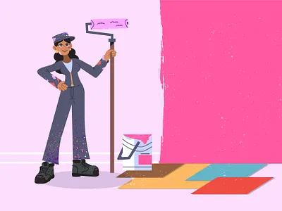 Painter 🖌️ brush bucket character design design flat girl girl character graphic house painting illustration ilustracion paint painter painting pink renovation renovations vector woman woman illustration