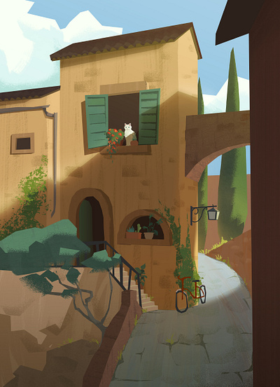 Italy architecture cat clean cozy editorial flat graphic illustration illustrative italy photoshop summer