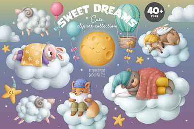 Sweet Dreams Clipart Collection animal animals baby shower background clipart cliparts collection collections design designer graphic design illustraion illustration illustration art illustration design illustrations images invitation invitations postcards