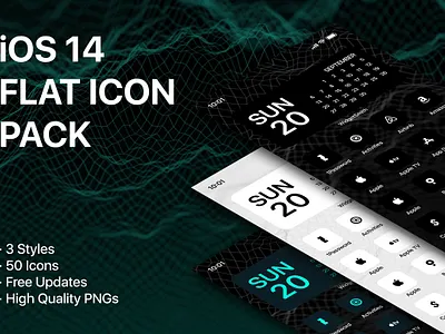 iOS 14 Flat Icon Pack with 3 Styles creativemarket design green icon icons iconset ios ios shortcuts ios14 shortcuts typography ui ux vector
