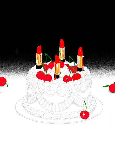 Lipstick Cake WIP beauty cake cherry cosmetics illustration lipstick makeup surreal wedding