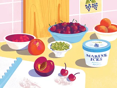 Ice Cream Cake Prep cherry digital illustration food food illustration ice cream cake illustration illustrator peach pistachios plum raspberries recipe still life