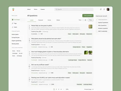 Community platform page cards ui clean ui community design desktop design figma forum minimal minimalistic side menu tags ui ux web design webpage design website
