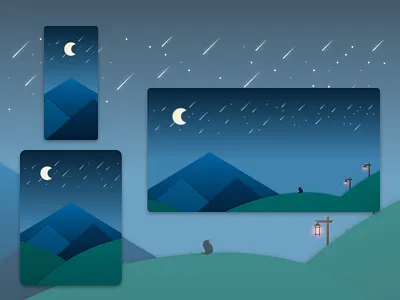 Minimalism Night Environment (Responsive Web Background) adobe xd background cat desktop digital art lantern minimalism mobile moon portfolio stars tablet ux design web design