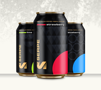 Can bottles for Serpe branding design energy drink fruits geometric illustration logo pattern s logo snake