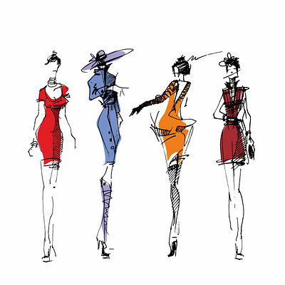 Fashion show. Models art design fashion graphic illustration models print sketch vector watercolor