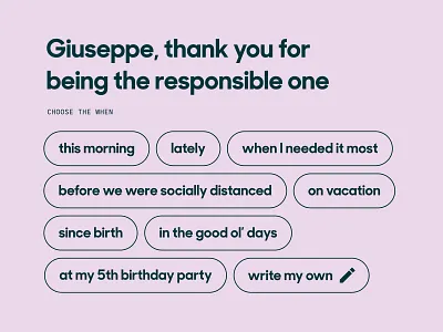 Thank You Machine message builder copy copywriting mad libs message builder pill button ui user generated content web design website website design