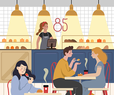 In the cafe character design illustration vector