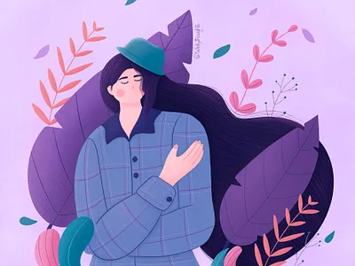 Autumn autumn character character design flat girl hair illustration plants procreate procreate art purple stylized