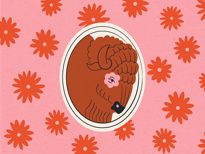 Vectober 3 // Bulky bison buffalo bulky feminine floral flower illustration inktober mid century texture vectober vintage wallpaper