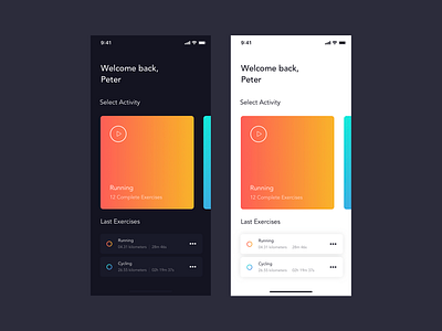 Sport Tracking App Concept activities activity tracker app dark dark ui design light light ui minimal sport tracking tracking app