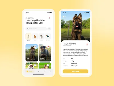 Pet Adoption Mobile App app ui clean design interface interfacedesign mobile app design pet pet care pet ui petadoptionmobileapp pets petshop ui uidesign