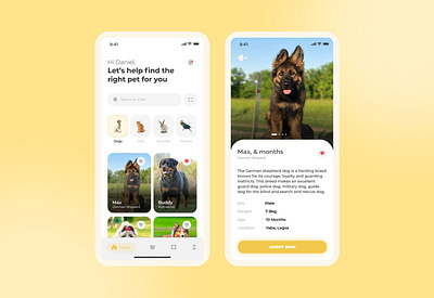 Pet Adoption Mobile App app ui clean design interface interfacedesign mobile app design pet pet care pet ui petadoptionmobileapp pets petshop ui uidesign