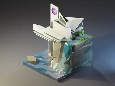The Waterfall House 3d 3denvironment 3dillustration 3dmodeling b3d blender3d diorama illustration isometric low poly lowpoly lowpolyart render renders waterfall