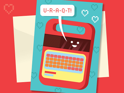 Speak n Spell Valentine card cute digital envelope heart illustration kawaii retro speak n spell valentine valentines day vector