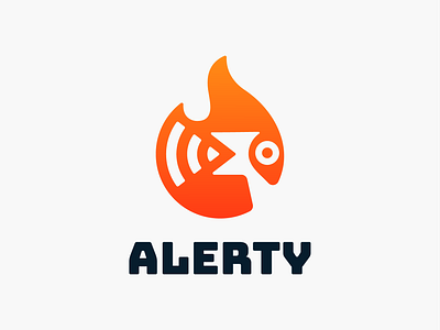 Alerty! abstract alert attention bird brand branding fire flame geometric icon illustration logo logo design logodesign logos mark parrot sound symbol voice