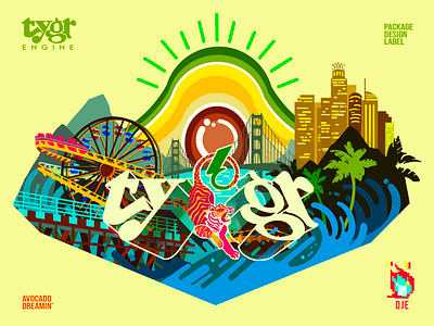 Tygr Package Label Design avocado branding cannabis cannabis design design downtown exploratory ferris wheel golden gate bridge hand drawn handlettering illustration logo los angeles ocean waves procreate art santa monica tiger vector vector art