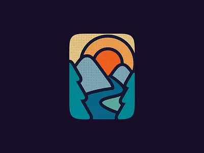 Mountain Sunrise design figma grain illustration mountain patch retro river simple sun sunrise tree