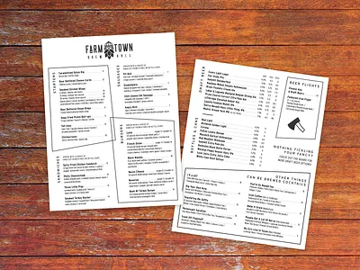 Farm Town Brew Hall Menu beer branding brewery craft beer design food graphic design menu menu design print design restaurant restaurant branding restaurant design