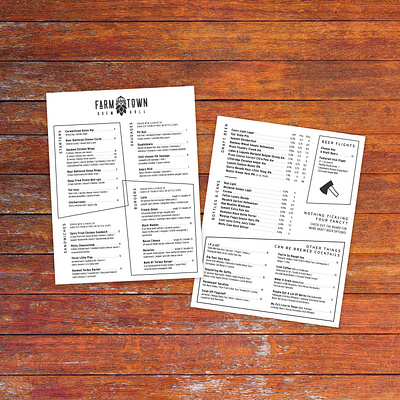 Farm Town Brew Hall Menu beer branding brewery craft beer design food graphic design menu menu design print design restaurant restaurant branding restaurant design