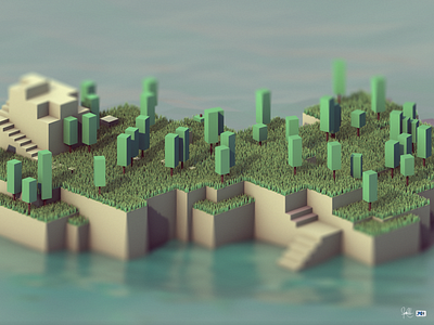 Island 3d adobe photoshop cinema 4d cinema4d grass island isometric isometry maxon photoshop render sea tree