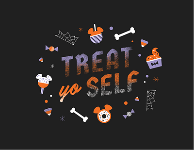 Treat Yo Self autumn candy candy apple disney dole whip donut fall halloween illustraion mickey texture treats typogaphy