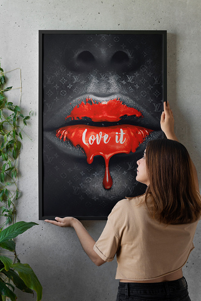 Louis Vuitton Lips #1 | Black - Acrylic Glass Painting digital art graphic design louis vuitton paintings