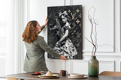 Girl with Gun x Louis Vuitton - Acrylic Glass Painting digital art graphic design louis vuitton paintings