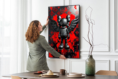 KAWS x Louis Vuitton | Darkangel Red - Acrylic Glass Painting digital art graphic design kaws louis vuitton paintings