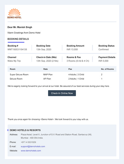 Web Check In Mail from Hotel booking mail guest check in guest checkin hotel mail online check in online checkin web check in web checkin