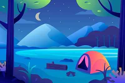 Camping area landscape background design illustration landscape vector