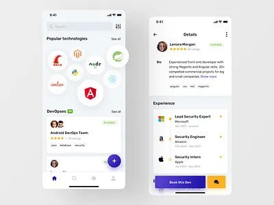 DevOps App community experience minimal mobile application mobile ui product resume tech technology timeline ui ux