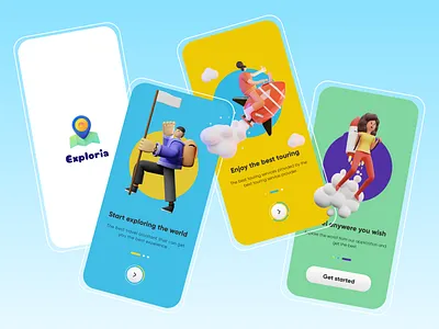 Exploria - onboarding screens for a travel agency application adobexd chennai chennai designer figma india mobile app mobile app design mobile ui mockup product design tamilnadu travel travel app travelagency uidesign user experience user interface design ux ui uxuidesign visual design