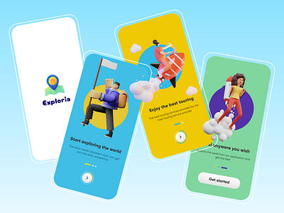 Exploria - onboarding screens for a travel agency application adobexd chennai chennai designer figma india mobile app mobile app design mobile ui mockup product design tamilnadu travel travel app travelagency uidesign user experience user interface design ux ui uxuidesign visual design