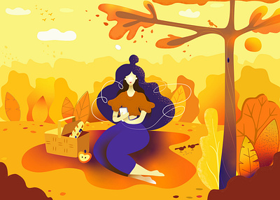 Warm autumn 🍁 decorative design enjoy flat illustration in the park picnic vector weekend
