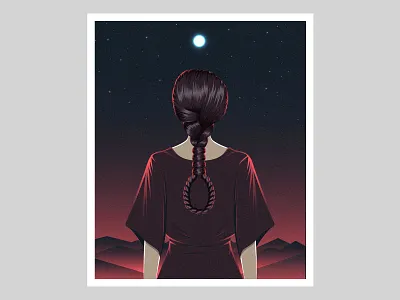 One day I will hang myself to your hair art artist girl hair illustration moon night red stars vector vector illustration vectorart