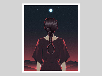 One day I will hang myself to your hair art artist girl hair illustration moon night red stars vector vector illustration vectorart