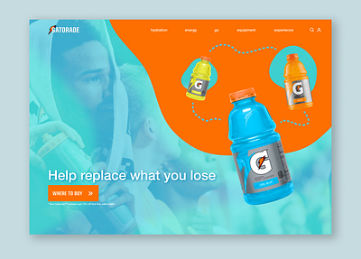 🏃‍♀️💨 Gatorade Marketing Page Design blue branding challenge design design challenge drinks gatorade landing page marketing page orange sports sports design ui web