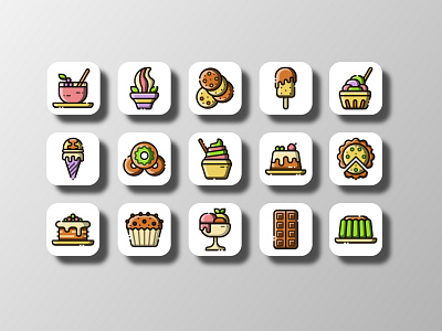 Dessert Icons (Filled Outline) design dessert desserts filled outline flat design flat icon food food and drink ice cream icon icon design icon designer icons icons pack icons set illustration ui uiux ux vector