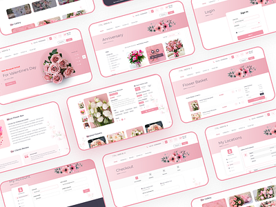 Flower Shop (Online Ecommerce Website) buying cart design ecommerce favourites flower app flowers home page mobile app planets product page products roses shop shop website shopping ui ux web design website