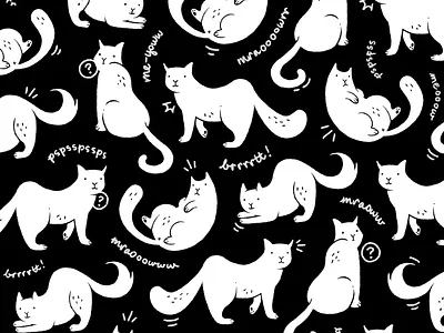 Me-yoww black and white cat cat pattern cats digital drawing digital illustration doodle drawing ipad pro kitten kittens kitties pattern procreate
