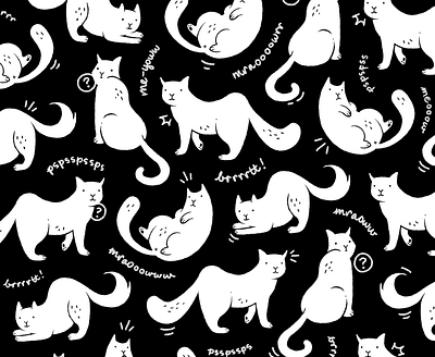 Me-yoww black and white cat cat pattern cats digital drawing digital illustration doodle drawing ipad pro kitten kittens kitties pattern procreate