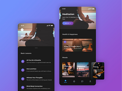 Yoga App Design app app design dark dark ui design joga minimal mobile ui uiux ux yoga yoga app